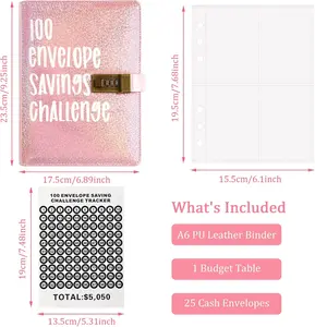 100 Envelopes Money Saving Challenge Binder, Money Saving Challenge Budget Binder with 100 Cash Envelopes, Savings Challenges Book with Lock, Easy and Fun Way to Save 5050 Dollars