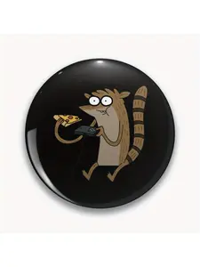 1Pc DIY Craft Buckle - 44mm (1.73 ") Regular Show Rigby the video gamer Pin for Bags, Jackets & Gifts, Holiday Gifts, Party Gifts, Accessories
