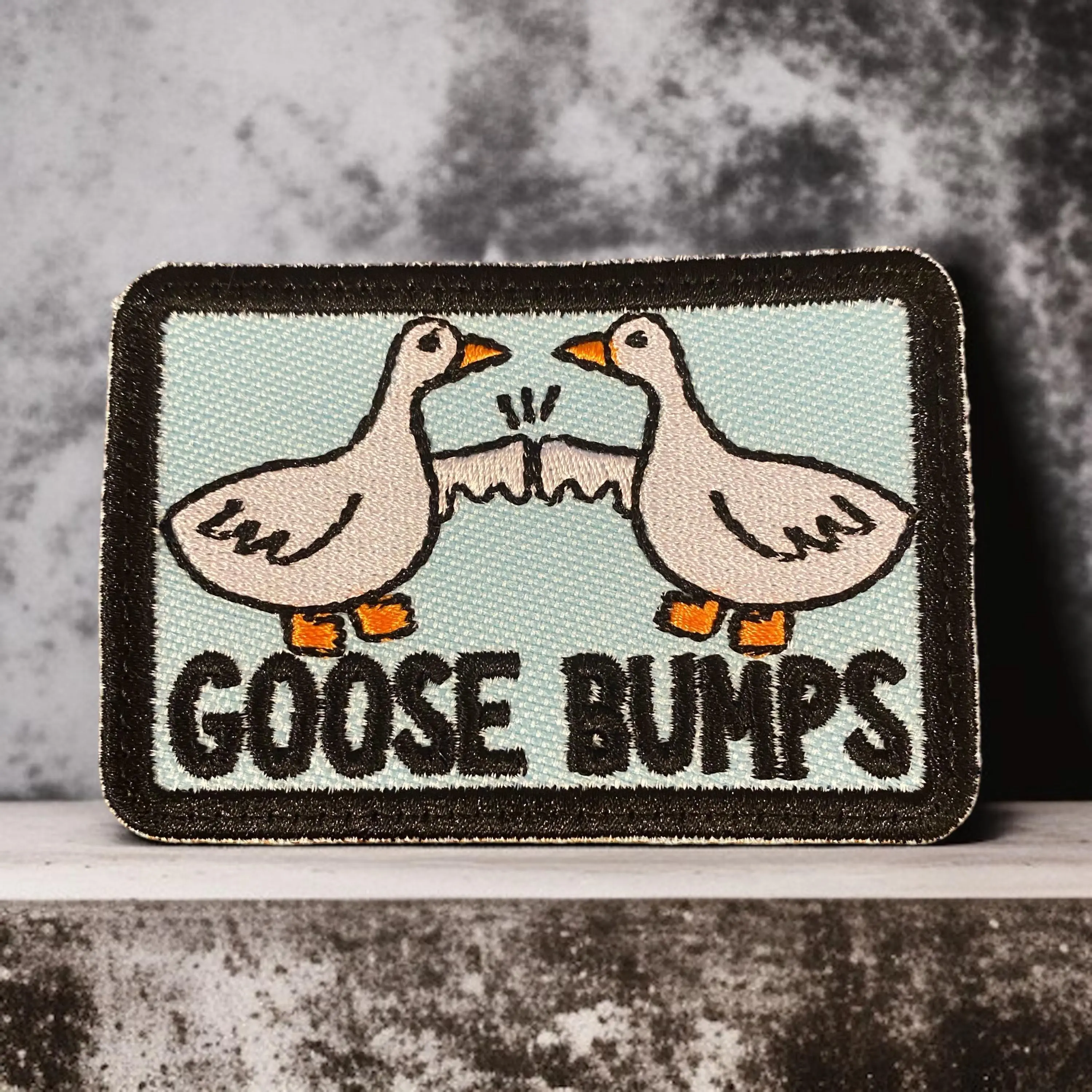 Whimsy Funny Fist-Bumping Goose Embroidered Patch - Feathery Cute Design, 3 Sizes, Iron-On/Sew-On/Hook Backing, Fun Sewing Accessory for Fabric Items