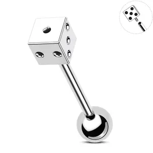 OUFER Body Jewelry 14G Internally Threaded Dice Shape Tongue Barbell - Snug-Fit, Symbolic, Edgy 14 Gauge Piercing Tongue Accessories for Fashion Piercings