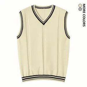 2025 New Men's V-Neck Sleeveless Knit Vest - Ribbed Trim, Medium Stretch Fabric, Regular Fit with Elegant Style, Casual & Dress Use, Medium Elasticity, Can Be Worn Outside or As an Undershirt Pullover Sweater