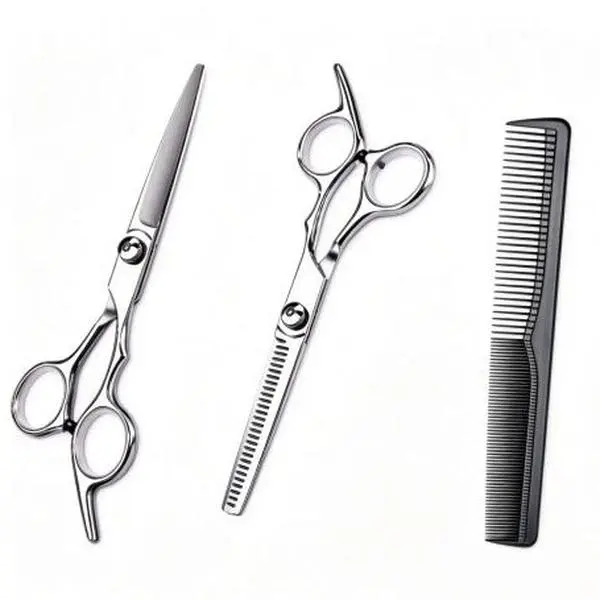 3Pcs Professional Barber Hair Cutting Trimming Set - Stainless Steel Flat & Thinning Scissors, Dual-Sided Hair Comb, Rust-Resistant Durable Haircare Salon Equipment, Compact Portable Unisex Hairdressing Tool for Adult Beginners