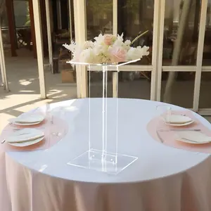 Acrylic Display Stand Flower Pedestal 24" Clear with Square Bases - Heavy Duty 10mm Thick Plexiglass for Weddings
