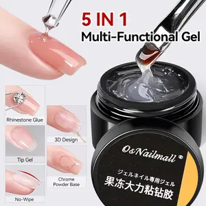 5-In-1 Glue Gel Reinforcement Gel, No-Wipe Top Coat, Manicure UV/LED Soak off Gel, 3D Chrome Design Nail Varnish