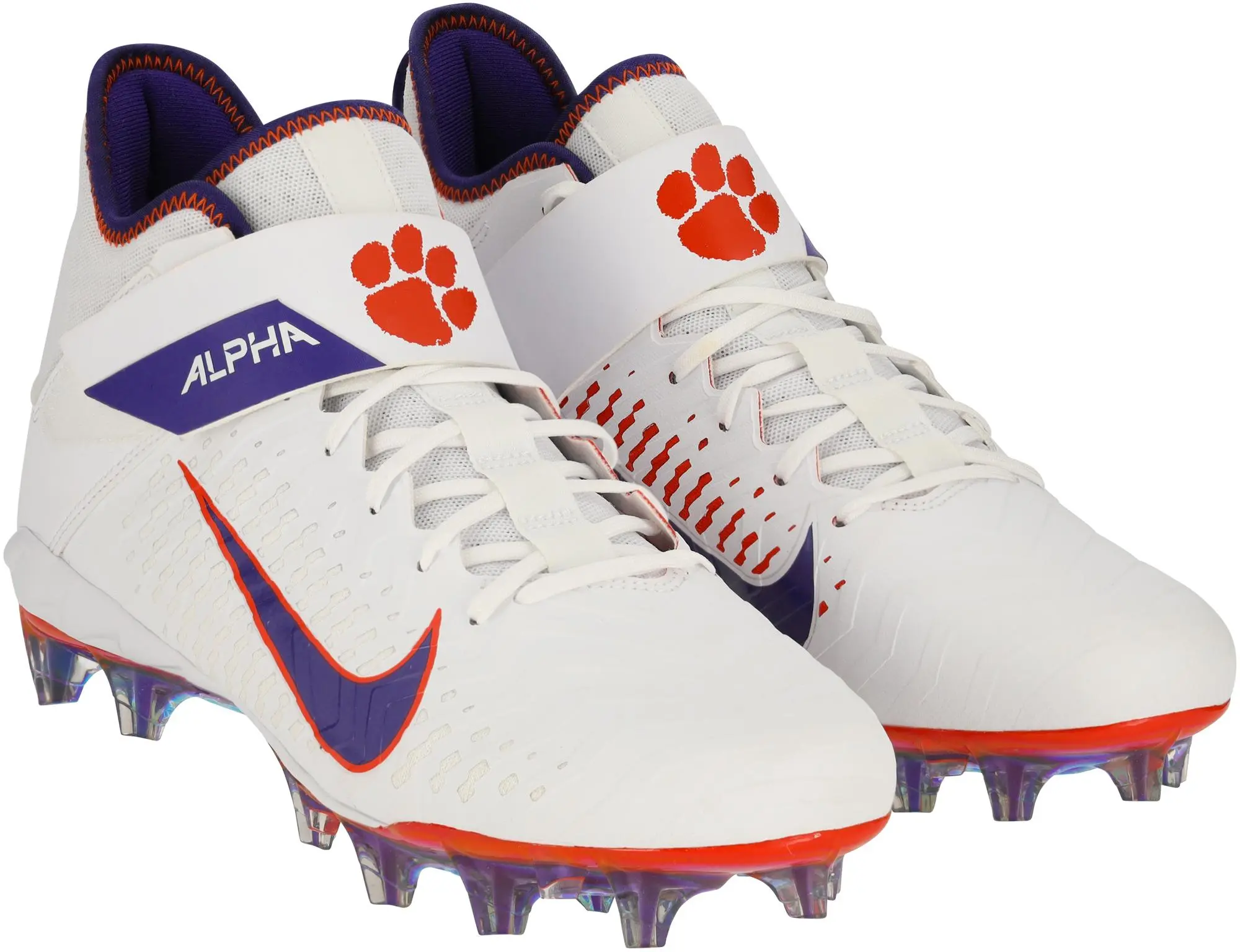 Clemson Tigers Team-Issued White and Purple Alpha Menace Cleats from the Football Program - Size 16 - Fanatics Authentic Certified - College Memorabilia