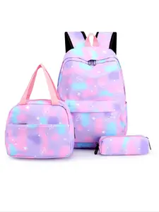 Pink and purple gradient starry sky schoolbag three-piece set Cute backpack handbag plus pencil case Student backpack set Exquisite and versatile large capacity suitable for students campus straps travel backpack