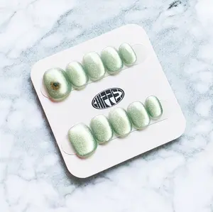 You Dew You Chipped Social NFC Press on Nails Microchip Manicure - green short square squoval cat eye acrylic nail - for social sharing - nfc chip pre installed free app included