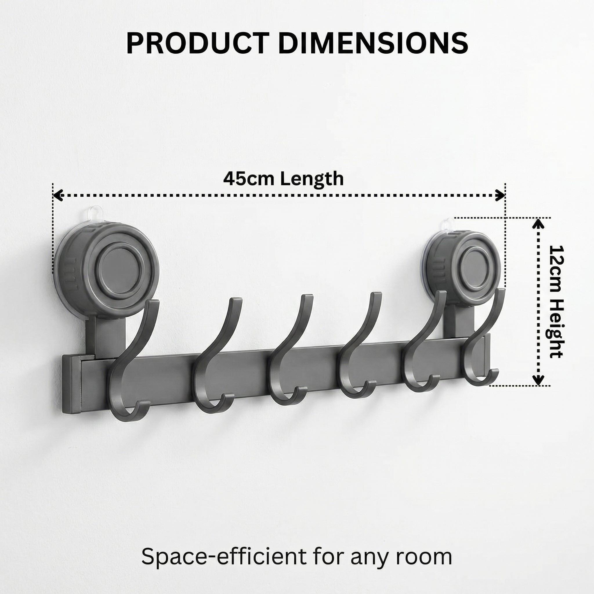 No Drill Suction Cup Hook Rack, Heavy Duty Space Aluminum Wall Hooks for Bathroom Kitchen, 10KG Load Bearing Waterproof Towel Rack