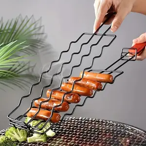 Outdoor Camping Hot Dog Barbecue Clip Non Stick Ham Sausage Grill Mesh Grill Basket And Easy For Cooking Weiners And Bratwurst