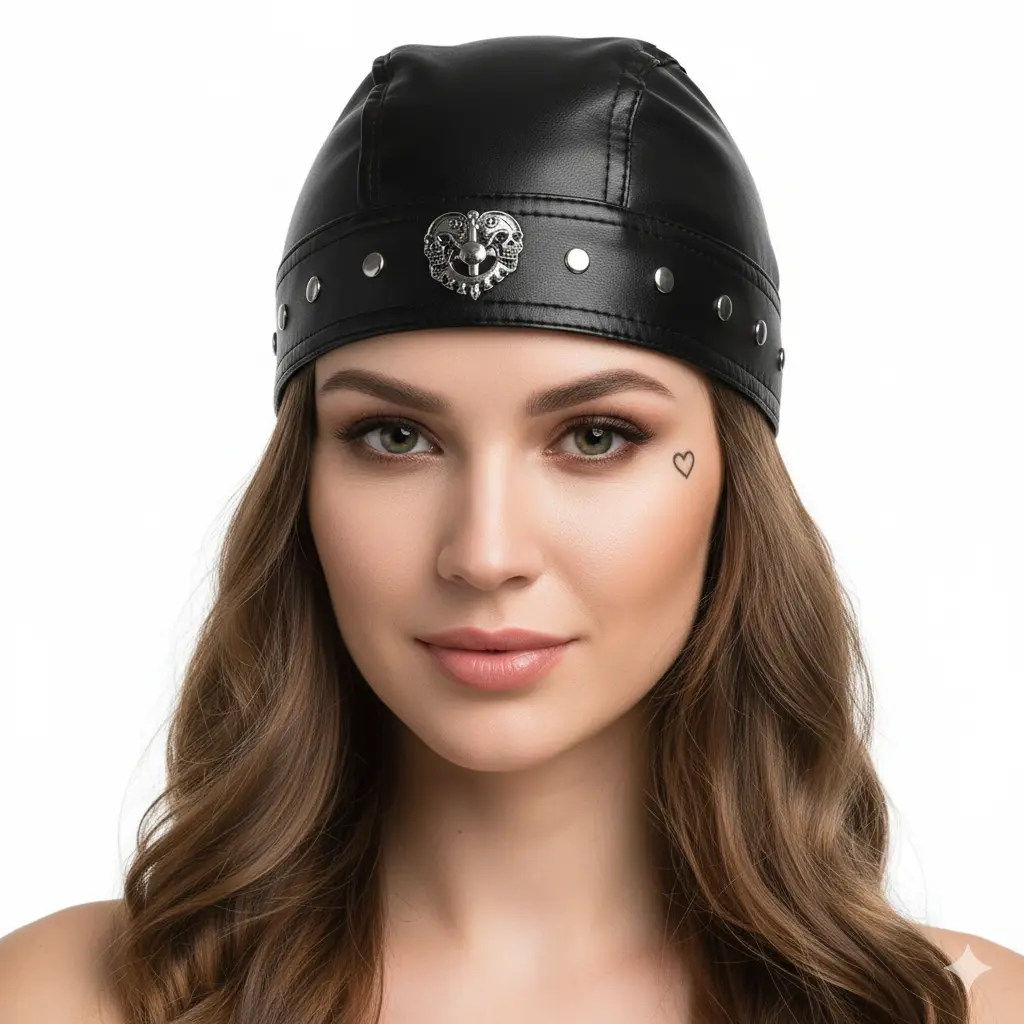 Unisex Leather Cycling Bandana Doo Rags Adjustable Skull Cap Motorcycle Biker Hip Hop Durag Doo Rag Rivet Studded Warm Bonnet Cap Black Capsmith Du Rag
