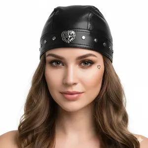 Unisex Leather Cycling Bandana Doo Rags Adjustable Skull Cap Motorcycle Biker Hip Hop Durag Doo Rag Rivet Studded Warm Bonnet Cap Black Capsmith Du Rag