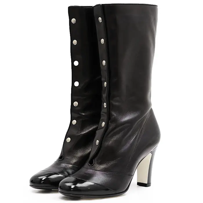 Pre-owned CHANEL Lambskin Small Leather Goods Patent Leather High Heel Boots