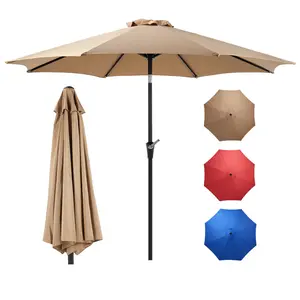 9FT Patio Umbrella Market Umbrella w/Tilt and Crank Heavy-Duty Round Outdoor Umbrellas for Garden, Deck, Backyard, Pool and Beach
