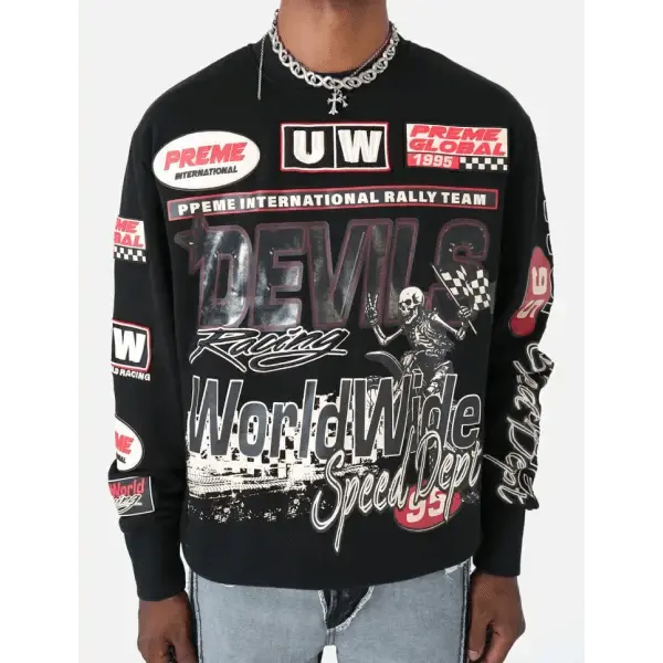 Preme longsleeve motocross patchwork crewneck