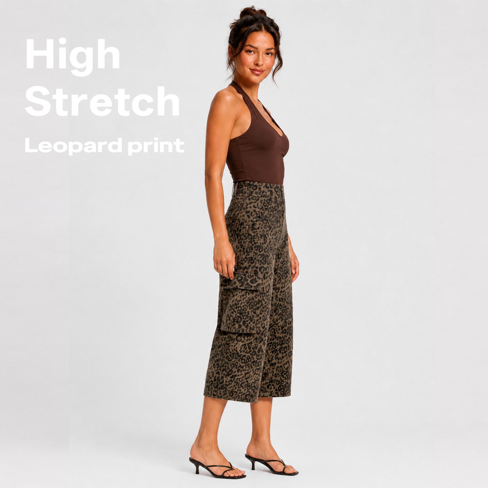 JOJOANS Women's Capri Pants, High-Waisted Stretch Straight-Leg Pants, Workwear-Style Pants with Pockets, Tummy-Control Design