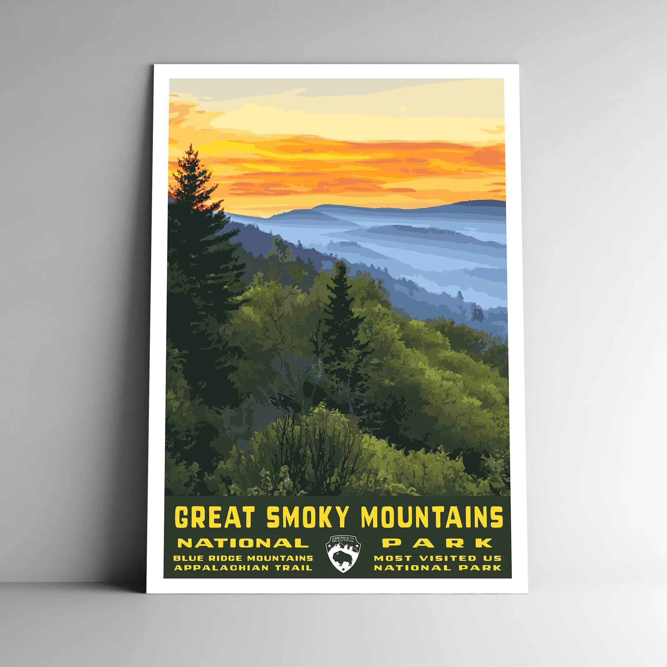 Great Smoky Mountains National Park Vintage-Style Travel Poster - 8x10-12x18-18x24-24x36 / 4x6 Postcard WPA Style Tennessee North Carolina USA Art Print