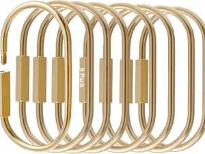 8 Pcs Locking Carabiner Key Rings for Keys,Gold Carabiner Keychain Clip,Screw Lock Keychain Organizer, Purse Bag Charms,Brass