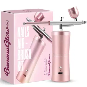 Portable Cordless Rechargeable Professional Nail Art Airbrush Kit with Stencils & Cleaning Tools for Artists and Technicians