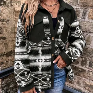 Midnight Dahlia Cozy Jacket - Aztec Patterned Button-Up Outerwear for Women Everyday Coats Womenswear Casual Lightweight Fabric