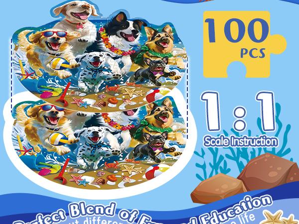 [Magic Toy] Animal Puzzle for Kids, 100-piece round puppy floor puzzle, Perfect Gift for Boys and girls aged 3+