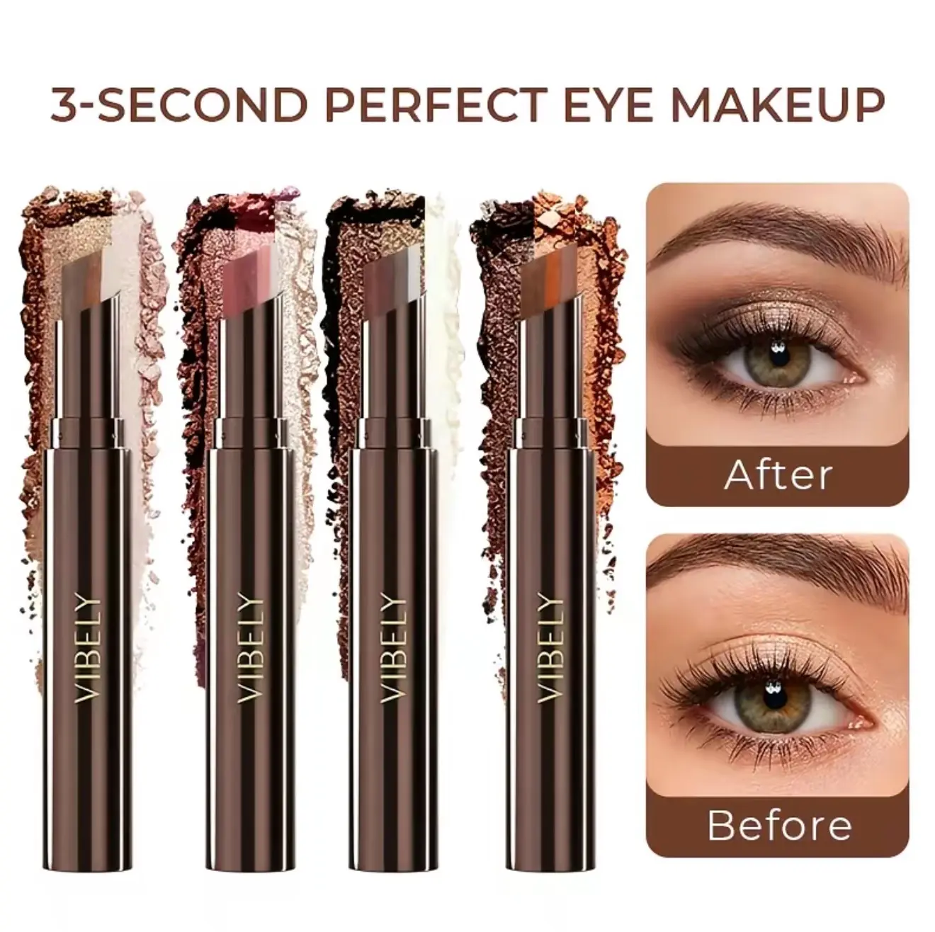 3-in-1 Easy Eyeshadow Stick for Beginners，Smudge-Proof in Seconds, One-Stroke Application，Creamy Shimmer Trio Eyeshadow Stick