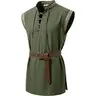 Runcati Men's Cotton Renaissance Tunic - Lace-Up V-Neck, Loose Embroidered Sleeveless Menswear Costume Top for LARP Items, Pirate Knight Cosplay, Halloween (Includes Costume Ideas)