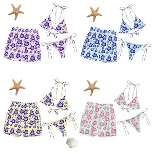 Tropical Hibiscus Matching Couple Swimwear Set, His & Hers Floral Print Bikini & Shorts, Cute Vacation Gift Idea