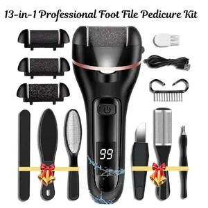Electric Callus Remover for Feet | 13-in-1 Professional Foot File Pedicure Kit | Hard Cracked Dry Skin Scrubber with 3 Rollers & 2 Speeds