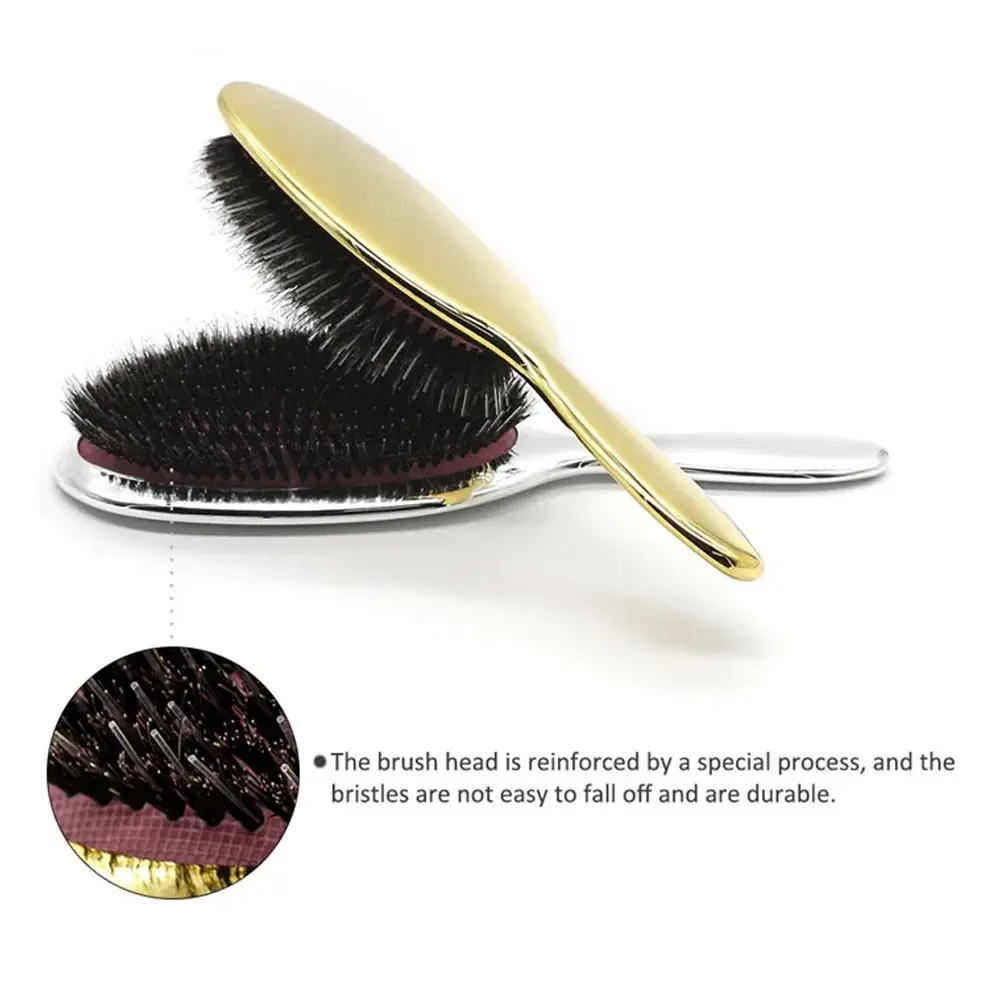 Luxury Gold & Silver Boar Bristle Paddle Hair Brush, Paddle Brushes, Oval Anti-Static Hair Comb, Anti Static Hairbrush, Scalp Massage Brush, Hairdressing Tool, Salon Styling Brush, Volumizing Brush, Volumizer Brush, Volume Brush, Hair Styling Tools