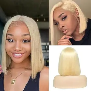 16 Inch Blonde Bob Wig Human Hair Pre Plucked with Baby Hair Straight 613 Bob Wig Human Hair 180 Density 13x4 HD Transparent Lace Blonde Short Wigs 613 Glueless Wigs for Women