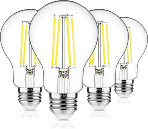 60W Equivalent E26 LED Filament Light Bulbs, 850LM Daylight White 5000K LED Edison Bulb, Non-Dimmable 6W A19 LED Bulb Medium Base, 4-Pack