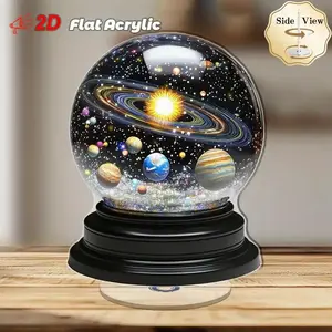 Rotating Art Sculpture, 2D Acrylic Desktop Decoration, Rotating Mechanism, Astronomical Gift for Space Lovers, Solar System Crystal Snowball, Flat Acrylic Rotating Art Sculpture