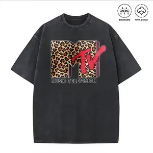 Washed T-shirt MTVLeopard T-Shirt, 90s Retro Graphic Tee, Vintage Style Shirt