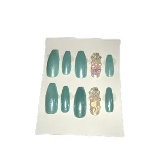Pearlescent Blue Press On Nails with Acrylic Bows - Elegant Design, Available in Various Colors