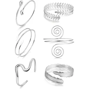 6 count  Arm Cuff Open Upper Arm Band Cuff Bangle for Women Adjustable Arm Cuff Bracelet Minimalist Coil Leaf Armband Set