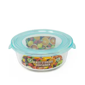 Glass Container / Containers with Turquoise Lid Heat-Resistant Airtight 21 oz Round Baking Dish 620 ML