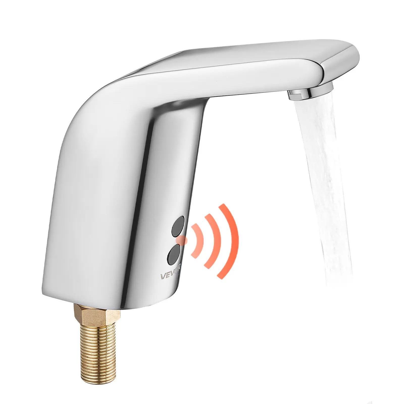 VEVOR Chrome-Plated Single-Hole Touchless Bathroom Sink Faucet, Automatic Motion Sensor Restroom Faucet, Cold Water Battery-Operated Model for 9/16 in Pipe Commercial Lavatory
