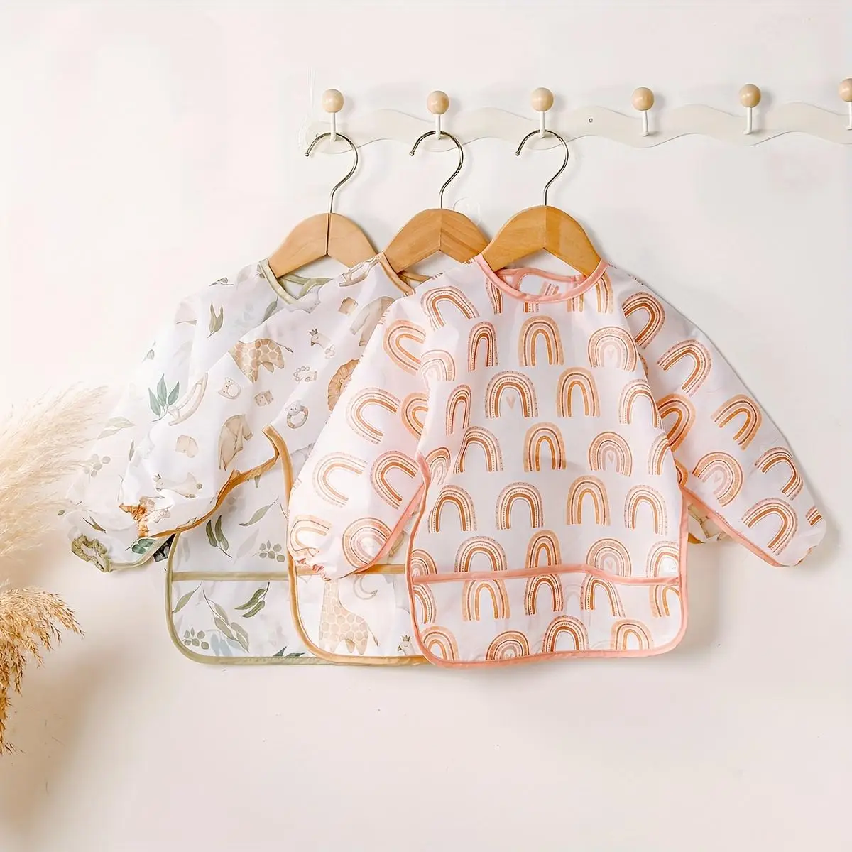 Waterproof Adjustable Long Sleeve Bib, 1 Count Cute Washable Feeding Bib, Soft Toddler Bibs for 6-24 Months, Baby Essentials, Adjustable Bib Straps, N