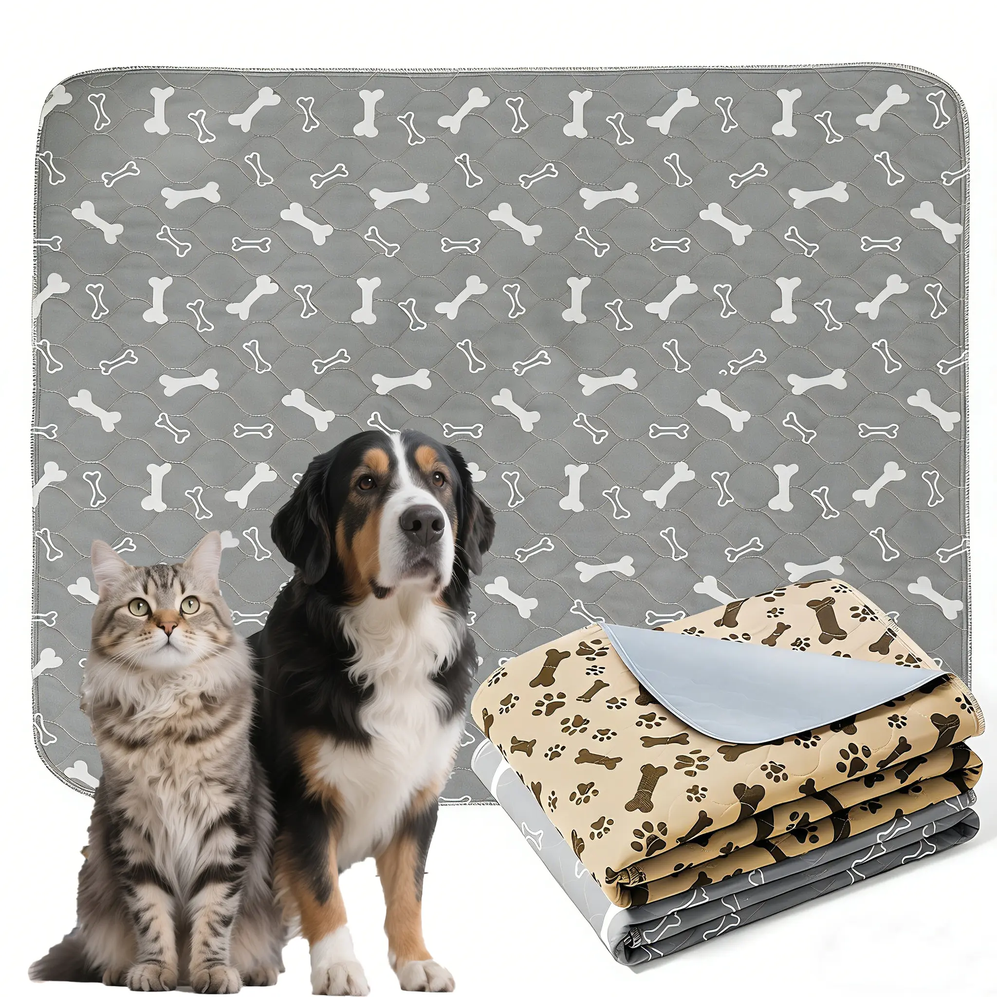 XAKING 2-Pack Reusable Pet Pee Pads (Multiple Sizes) - Stylish Paw Print Absorbent Pad, Leakproof, Durable, Anti-Skid Rubber Base, Machine Washable Puppy Pee Pads, Easy to Carry/Hang to Dry, Low-Tumble Dry, Indoor Floor Use, Machine Washable, Easy