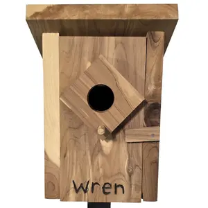 Wren Red Cedar Birdhouse & Post 80 Inch by 1/2 Inch Diameter Steel Post Handcrafted 3/4" Red Cedar Easy to Clean with Latch Built-in Ventilation