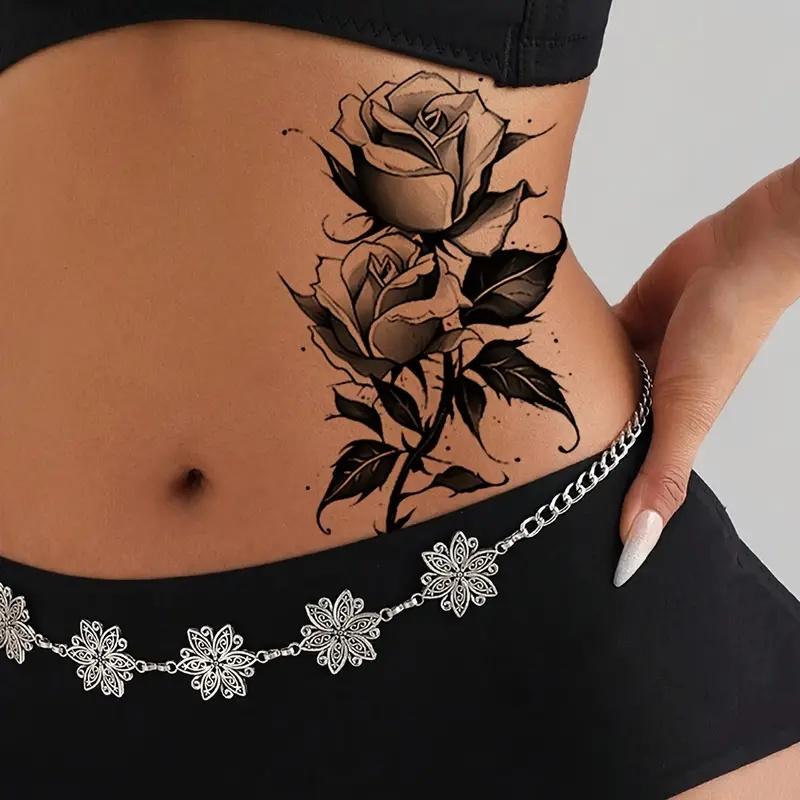 True-to-Life Unscented Temporary Tattoos - 6-Pack PVC Glitter Multi-Pack Solid Waterproof Durable Art Stickers, Black Rose Totem Butterfly Designs, for Arms Legs Casual Use, Pre-Packaged, No Battery Needed for Children