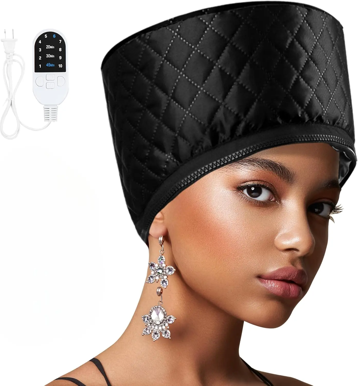 Heat Cap for Deep Conditioning, Thermal Cap for Hair Steamer Cap for Natural Hair Portable Electric Heat Hair Spa Cap for Home Use Pattern (Black)
