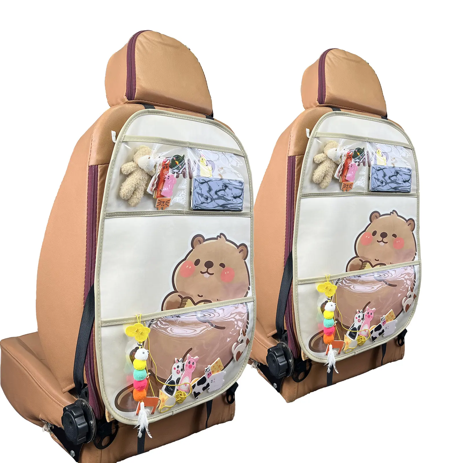 Car Backseat organizer Car Accessories+ 3 Pocket Storage Organizer, Cartoon Theme X-Large Waterproof Kick Mats Backseat Protector, Car Seat Back Protectors For Vehicles To Protect From Dirt, Mud & Scratches
