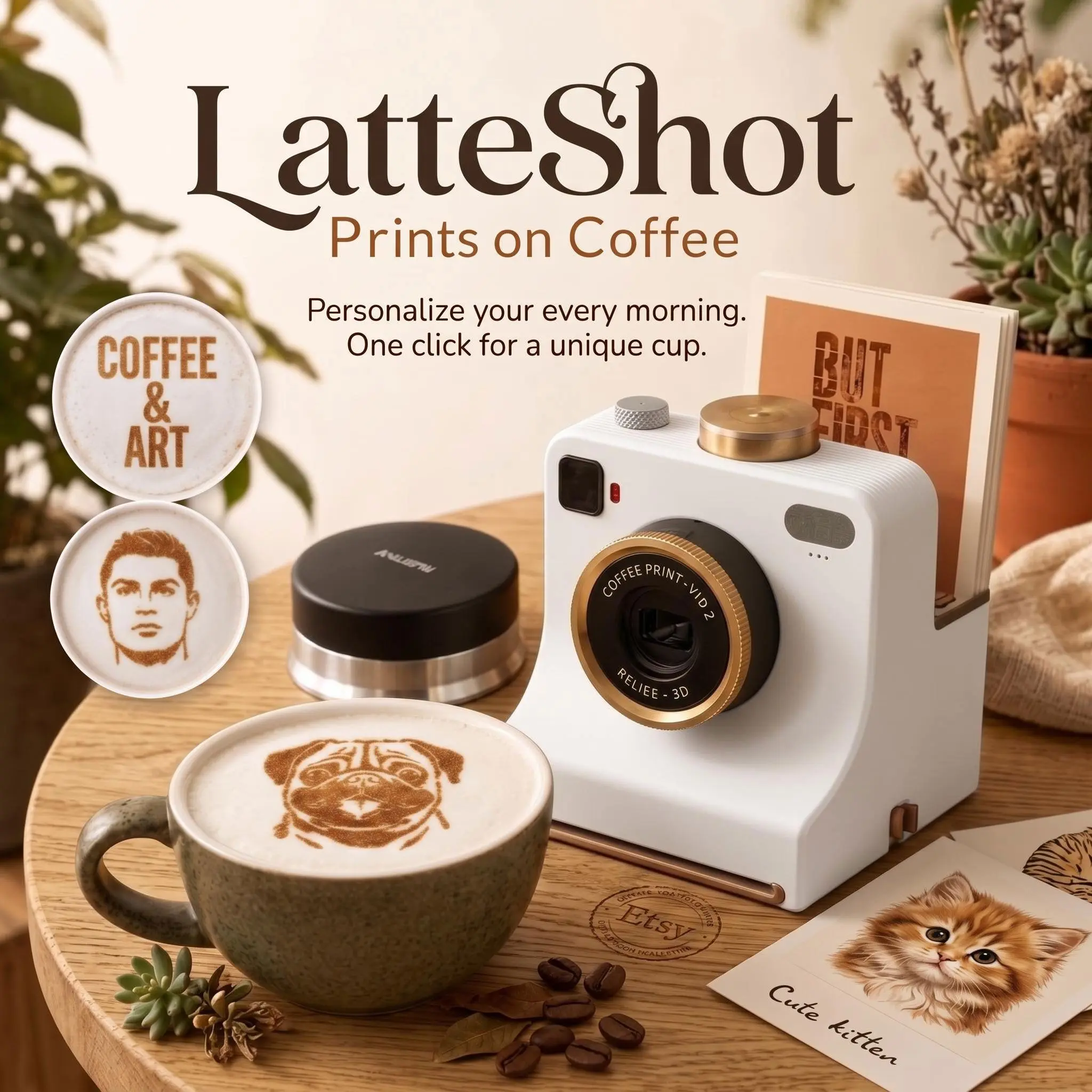 Retro Camera Latte Art Printer, Cinnamon Cocoa Powder Stencil Tool (Gift for Coffee Lovers)