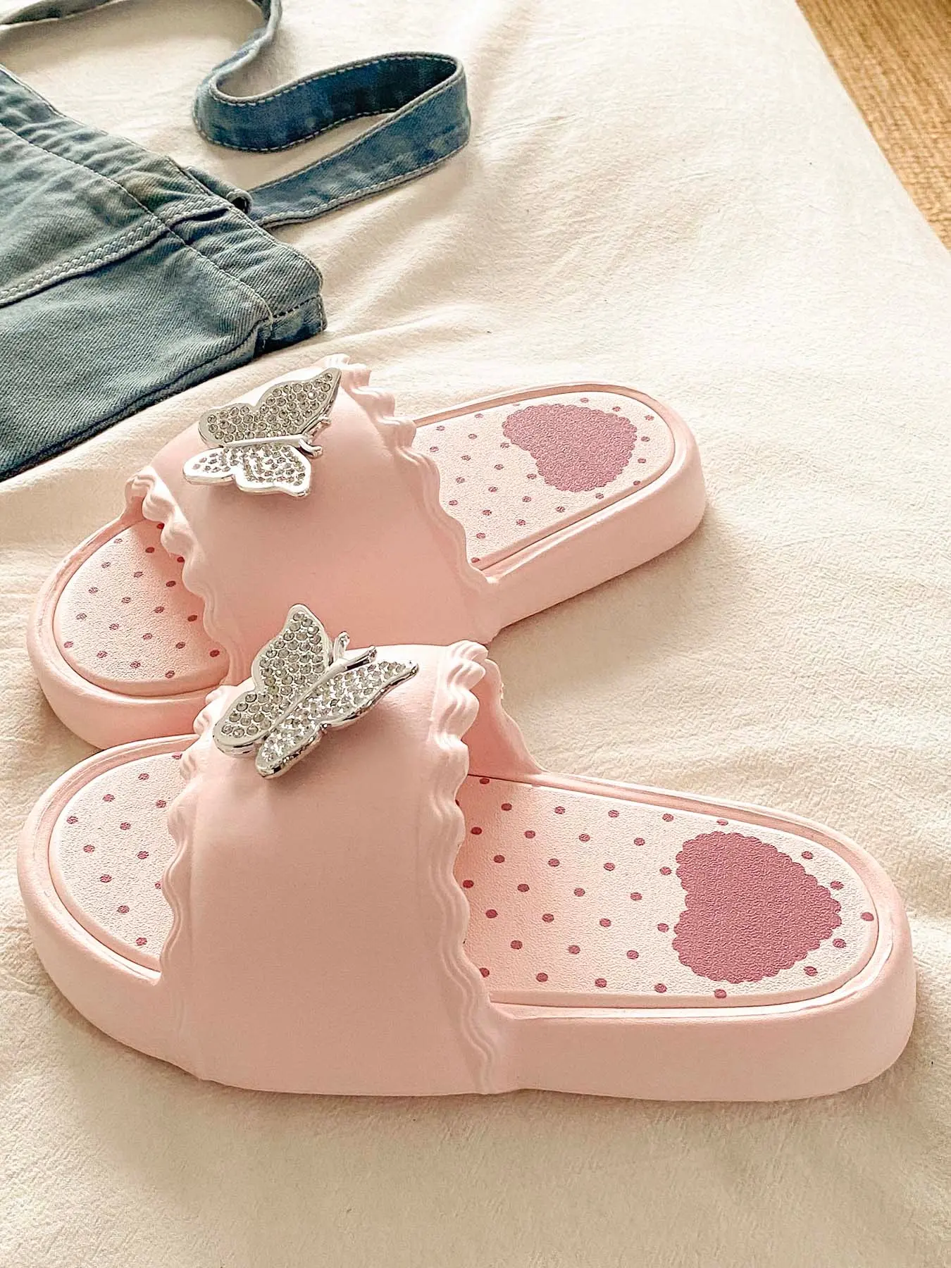 Summer New Student Sweet Girl Style Sandals, Eva Soft Sole, Casual Home & Outdoor, Fashionable Beach Shoes, Comfortable Lightweight Flip Flops, Butterfly Decorated Slides