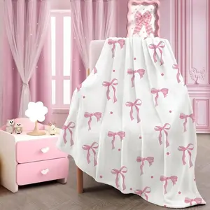 Bow Pattern Blanket, Soft Warm Throw Blanket, Air-conditioned Room Blanket, Flannel Fleece Blanket, Warm Nap Blanket for Home Office Travel, Room Accessories, Breathable Soft Blanket, Soft Comfy Blanket, Soft Lightweight Flannel Blanket