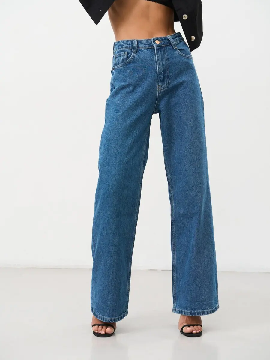 SOLMAR Blue Palazzo Jeans - High Waist, Wide Leg, 100% Cotton