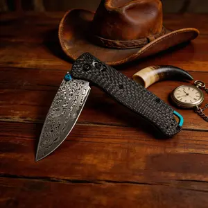 High-Hardness Damascus Pattern Compact Pocket Knife - EDC Tool, Outdoor Camping Hiking Gear, Household Kitchen Fruit Cutlery