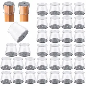 Chair Leg Floor Protectors with Felt Pads, Clear Silicone Furniture Leg Caps for Hardwood Floors, Fits Round & Square Chair Legs, Noise Reducing Scratch Protection Covers