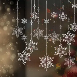 12-Piece Christmas Tree Acrylic Snowflake Ornaments Set, Transparent Hanging Xmas Decorations for Party Decoration & Festive Season, Home Decor Ornaments
